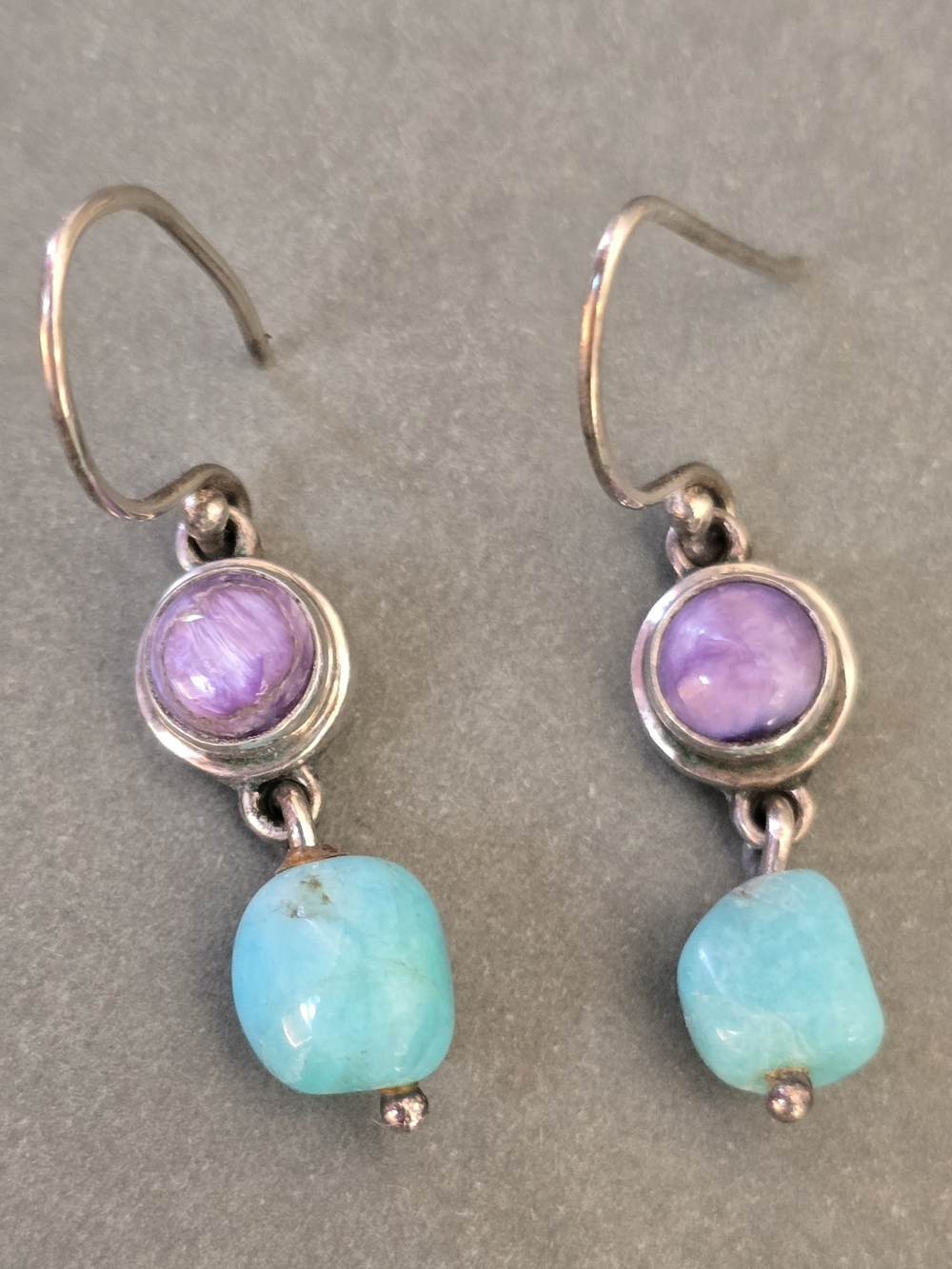 Sterling Silver Purple & Turquoise Drop Earrings